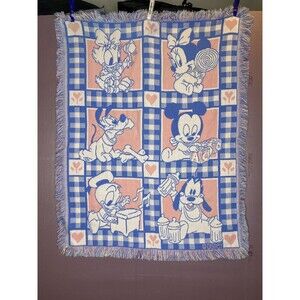 Disney Vintage Woven Knit Baby Blanket Mickey Mouse Minnie Donald Duck 34"x45"